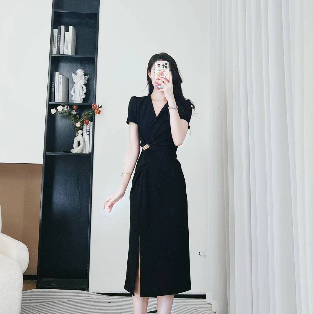 拉夏贝尔/25夏轻职风禅意女装高腰显瘦短袖新款连衣裙 10436 LSC