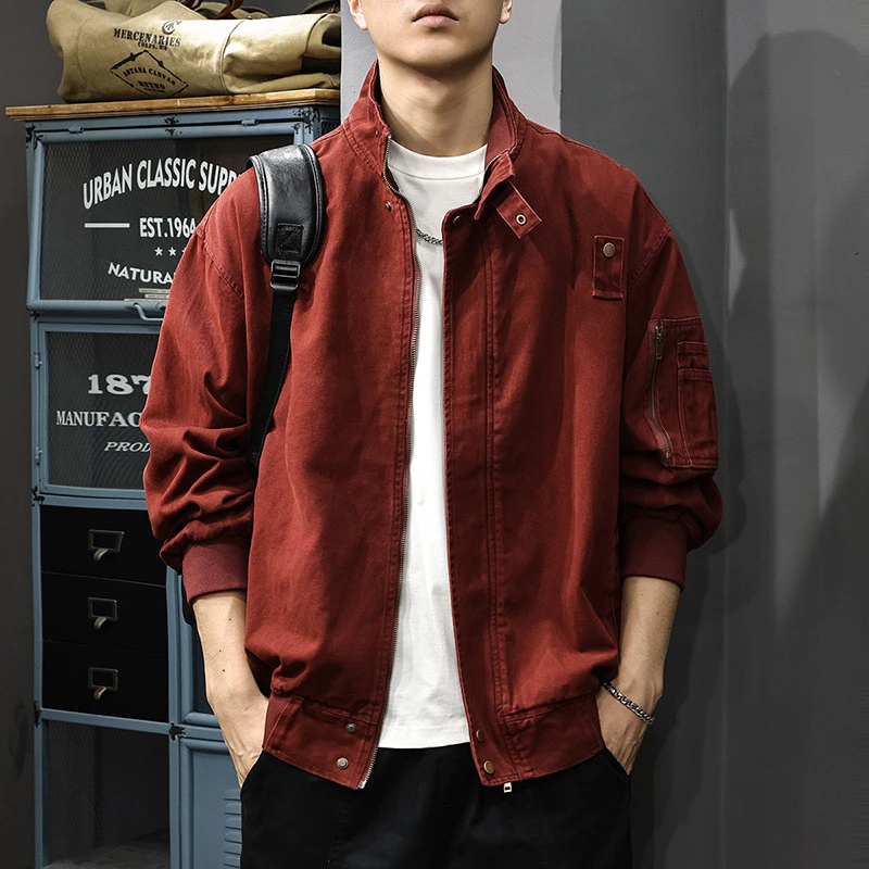 秋冬新款美式户外工装夹克男宽松立领纯棉秋季复古猎装休闲外套潮