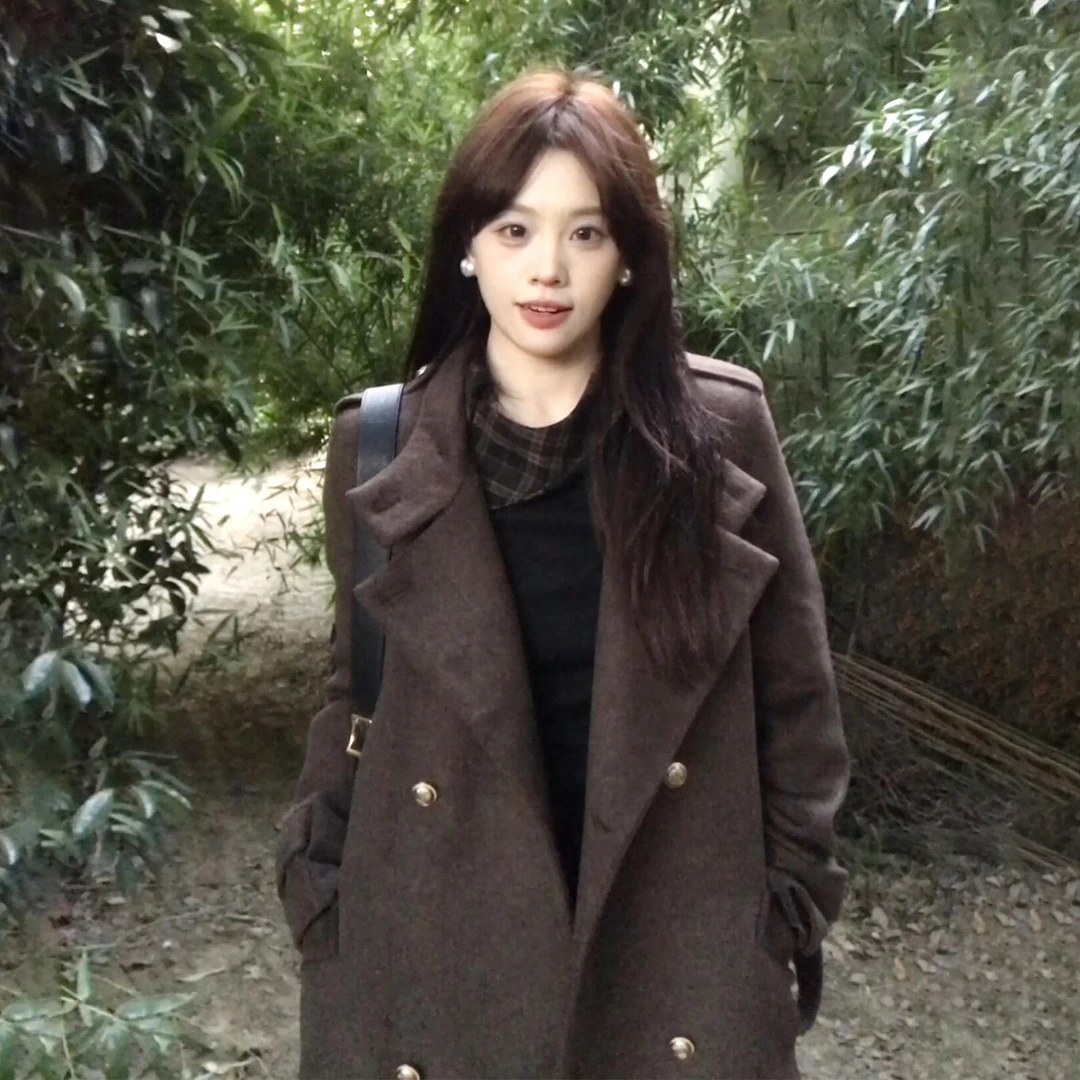 韩系高级感立领毛呢外套冬季2025新款小个子富家千金长款大衣9601