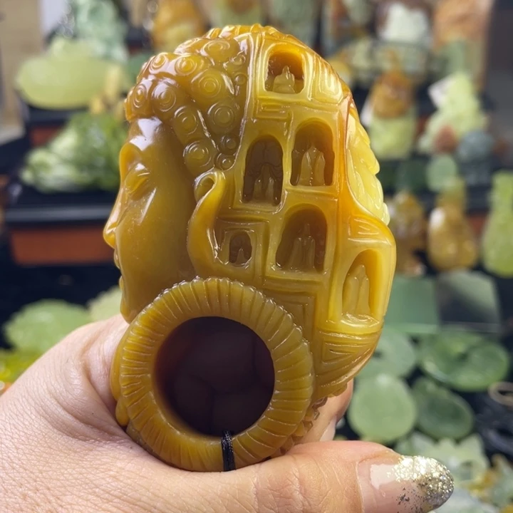 蛇纹石玉手把件合金君**争