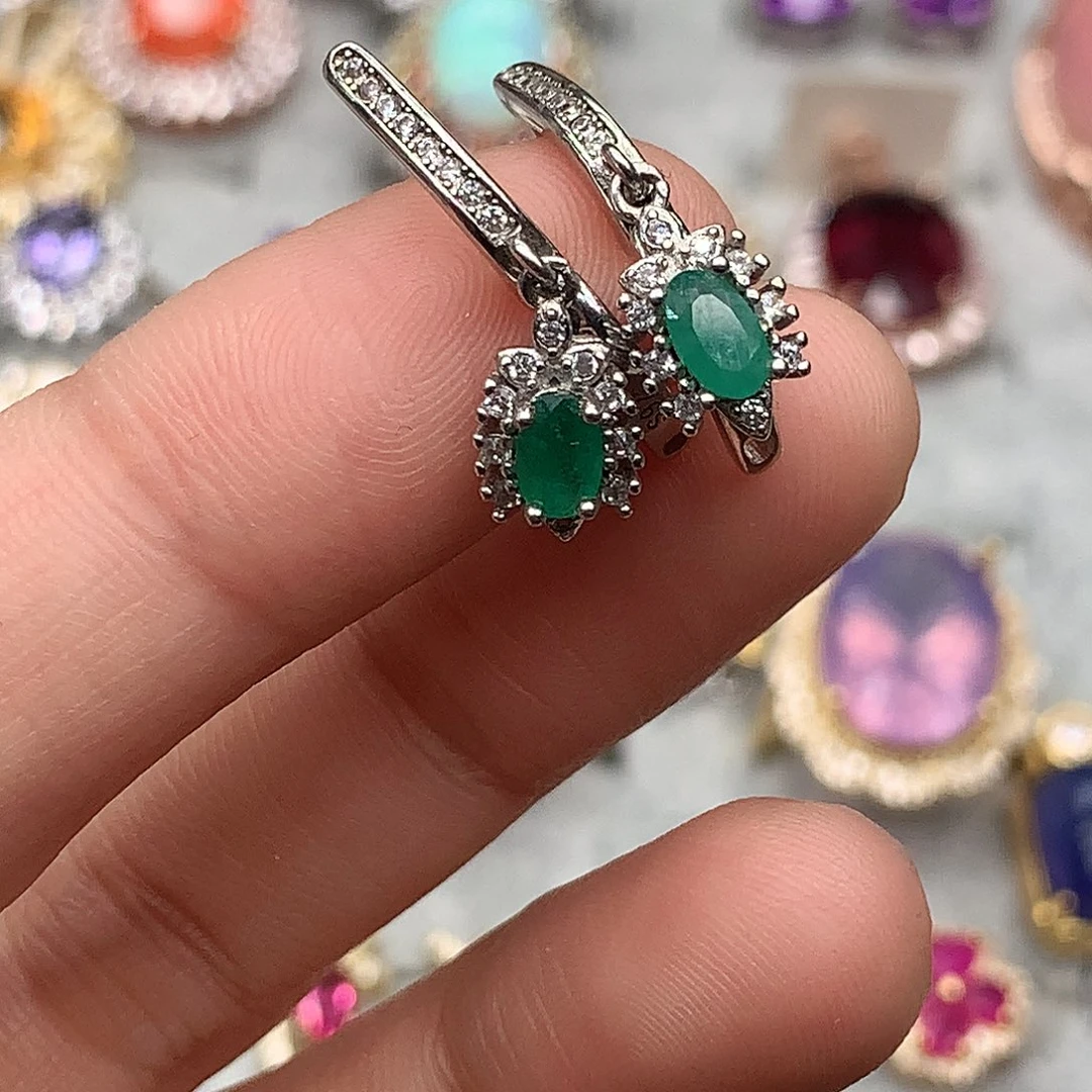 银S925镶嵌耳饰祖母绿