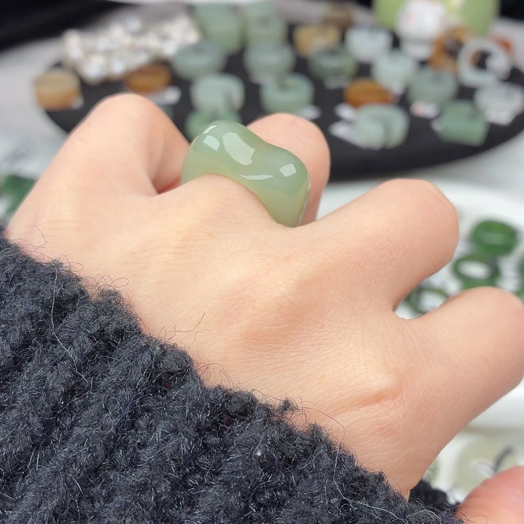 和田玉未镶嵌戒指S93深晴猫耳16.5