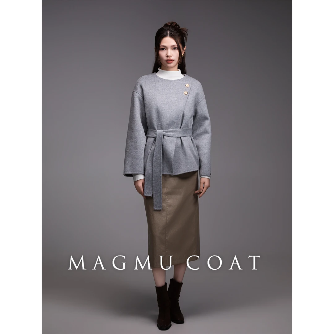 麦格牧双面呢羊毛大衣女黑色中长款2025年新款高级感气质外套秋冬