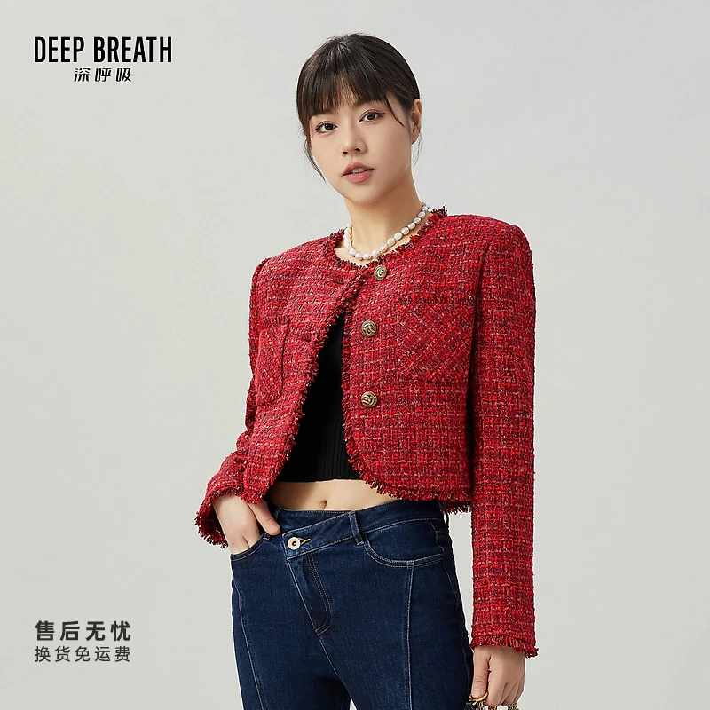 DEEP BREATH深呼吸女装新款精致复古短款花纱小香风外套A400864