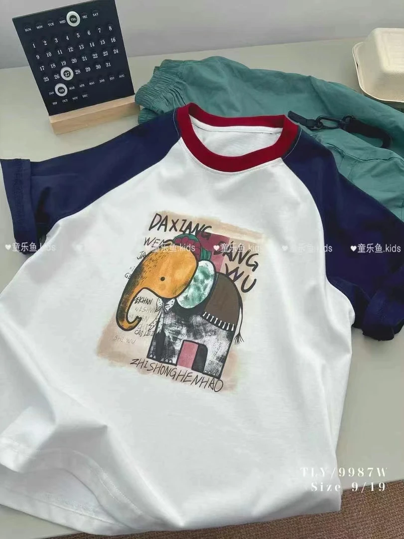 童乐鱼2025夏新款男童韩版薄款短袖T恤中大童洋气休闲上衣潮9987