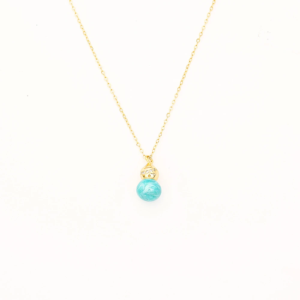 铜合金项链 AIYO-【高定轻奢】滴釉葫芦项链蓝色颈饰金色锁骨链
