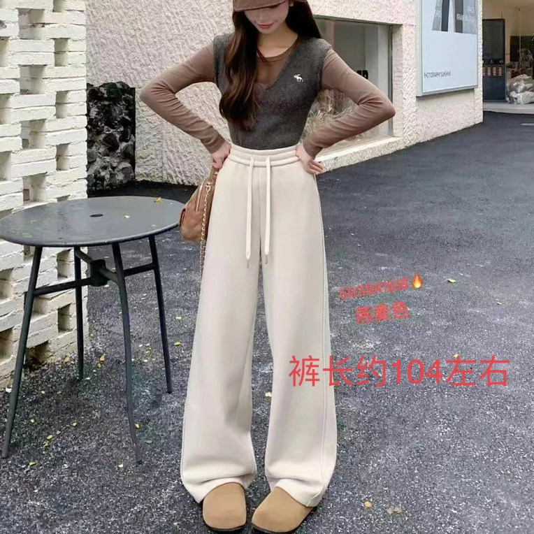 邹先森5938-28秋冬新款高腰显瘦百搭加绒直筒阔腿