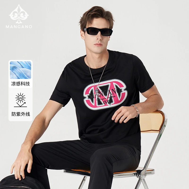 曼加龙凉感防晒抑奢高级感25春夏百搭舒适短袖男轻奢痞帅男装1301