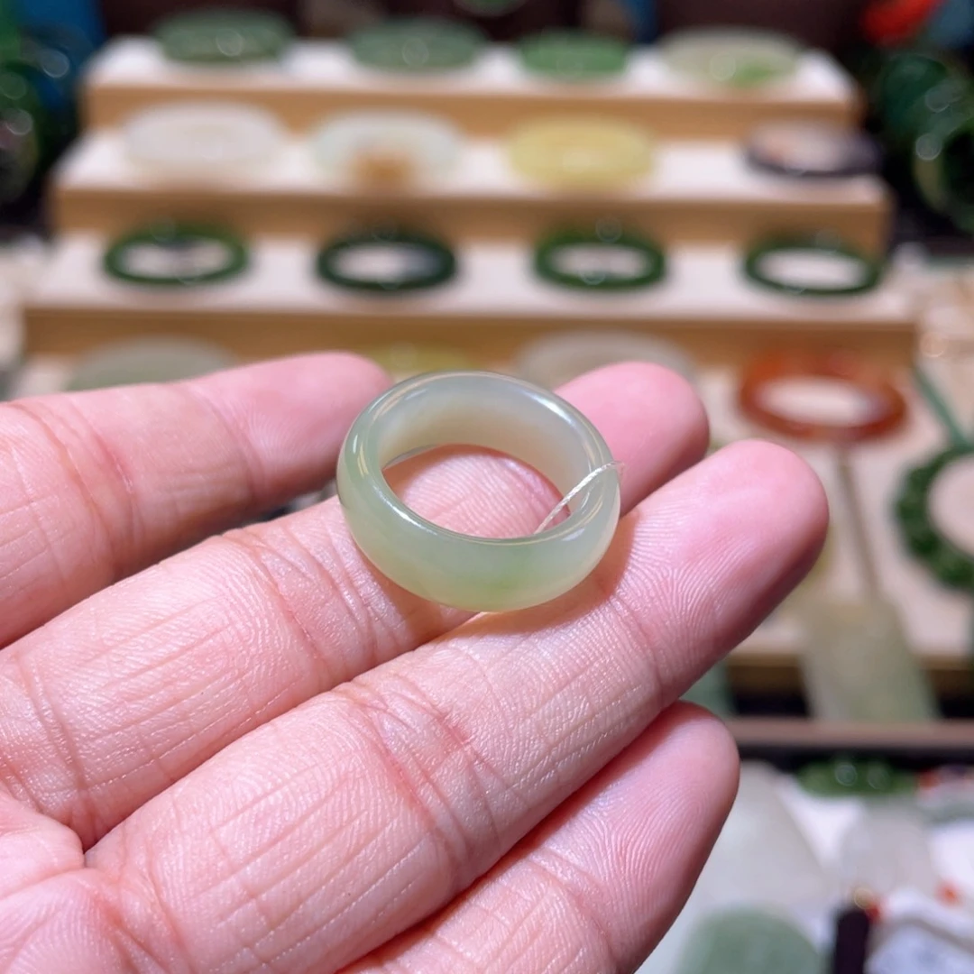 和田玉高品翠青戒指14未镶嵌