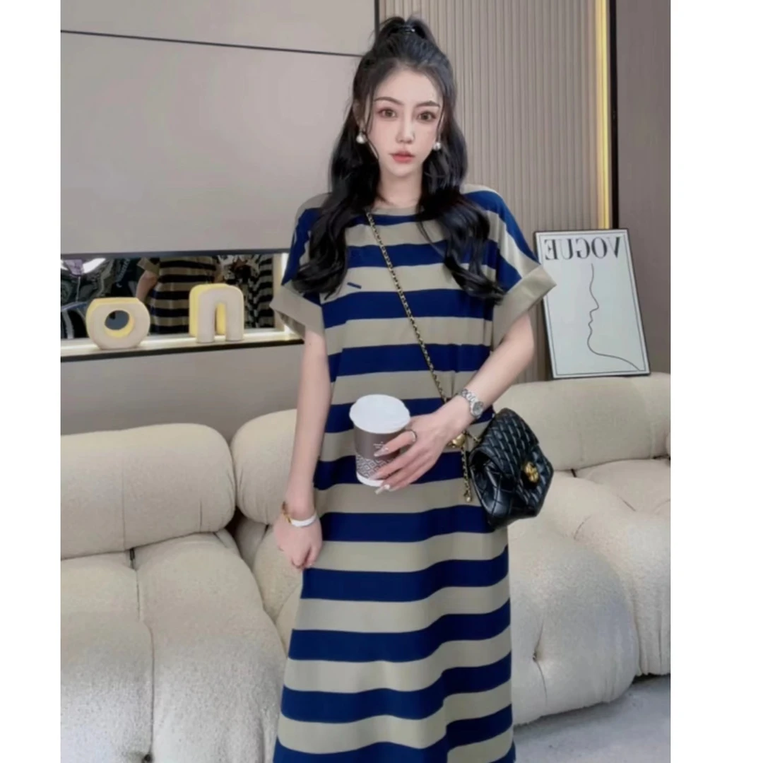 夏季新款宽松显瘦休闲夏季条纹连衣裙