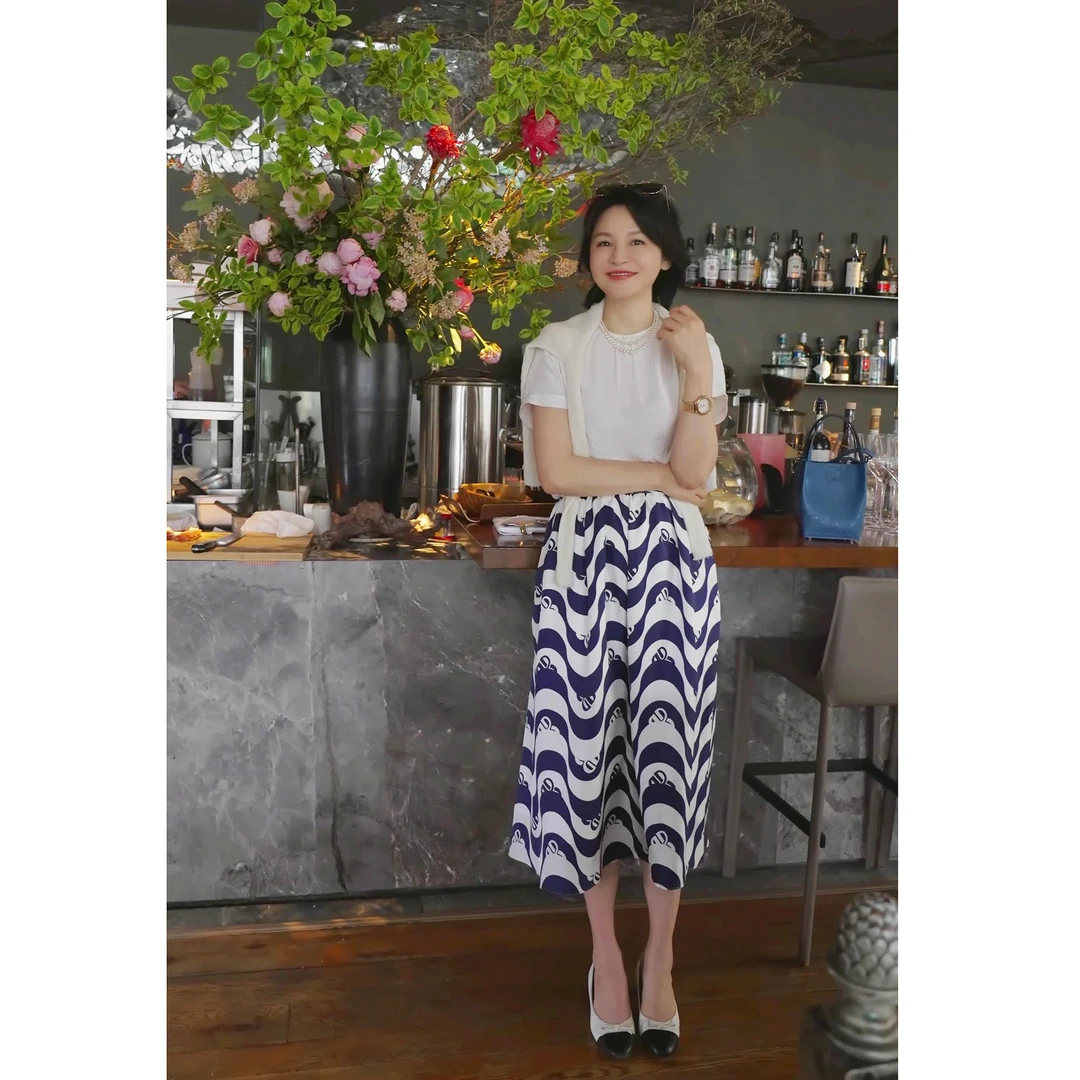 我是摩羯 海岸线 香风波浪纹撞色印花6A桑蚕丝真丝春夏松紧腰半裙