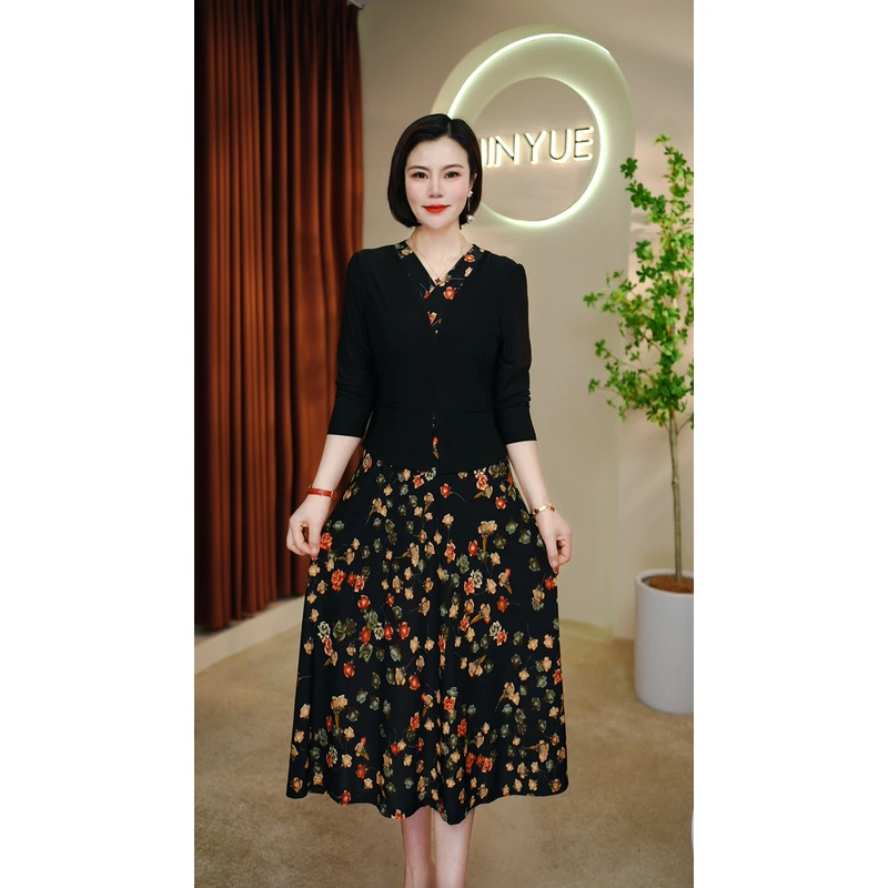 【千姿燕】5809新款V奢假两件时尚收腰气质时尚修身连衣裙