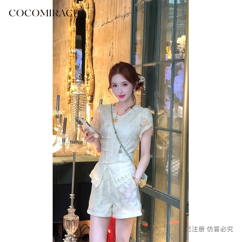 董小姐【闲月清梦】新款国风收腰上衣+短裤套装Q53TZ5126