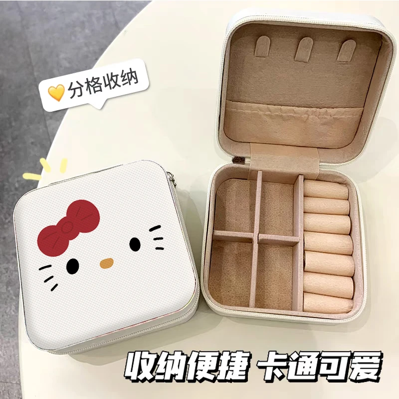 蝴蝶结KT猫便携耳钉耳环首饰盒项链戒指小巧迷你手饰品收纳盒旅行
