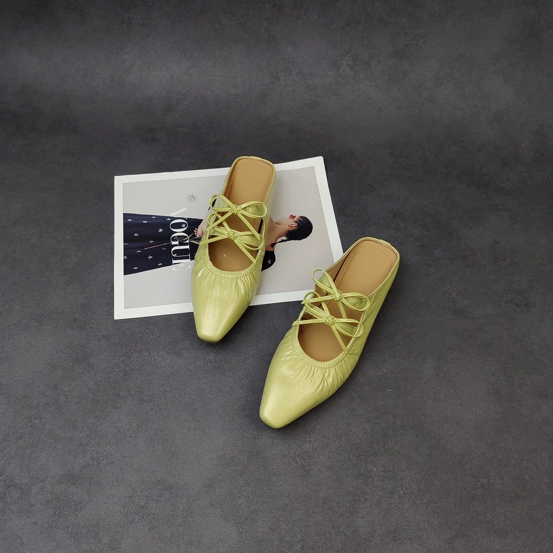 2025小众尖头气质时尚网红蝴蝶结法式百搭低跟女包头拖鞋-2895