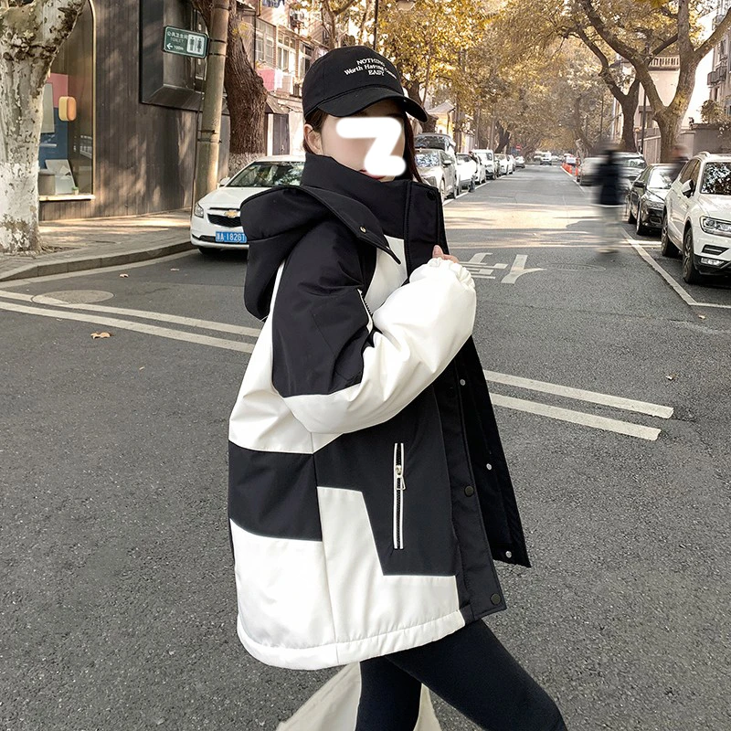 冬季潮牌连帽工装外套女2025年新款美式休闲百搭加厚保暖棉衣棉服