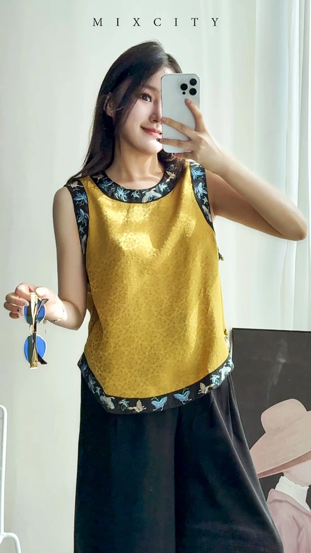 【亚楠本楠】蝶恋香云纱◆国风重工刺绣100%桑蚕丝香云纱马甲7847