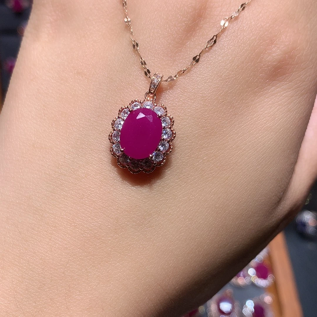 红宝石银S925镶嵌吊坠(赠链)