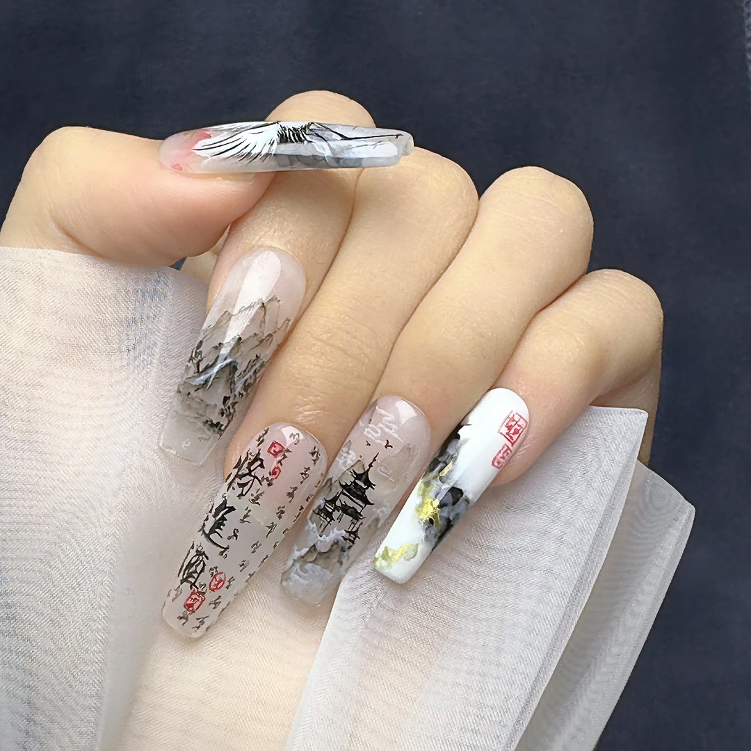 【富婆7】【鹤观沧海】M哥纯手绘人物痛甲水彩古风新中式显白穿戴甲