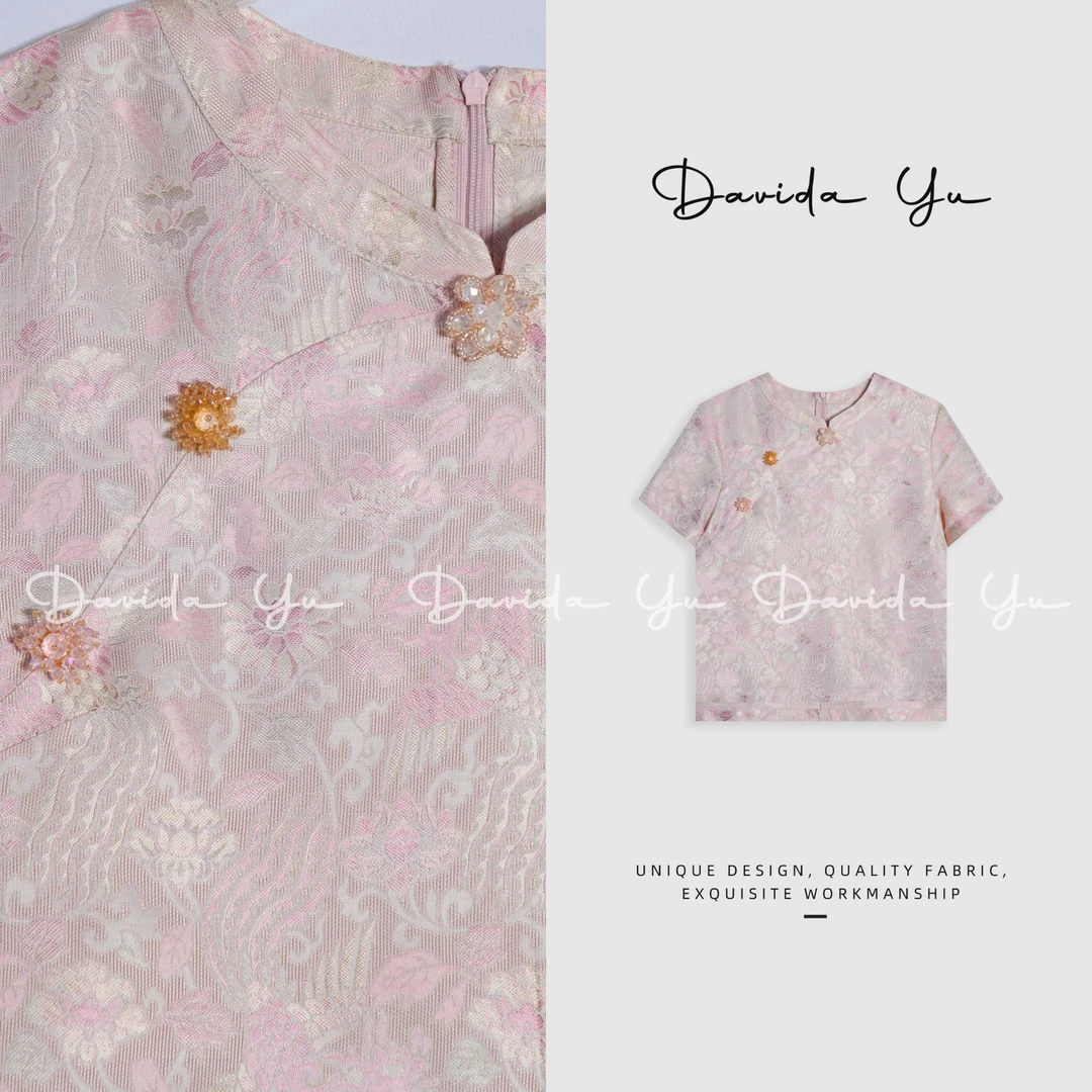 Davida Yu【莲花】吉祥如意 2025年夏季新款短袖上衣 W51103