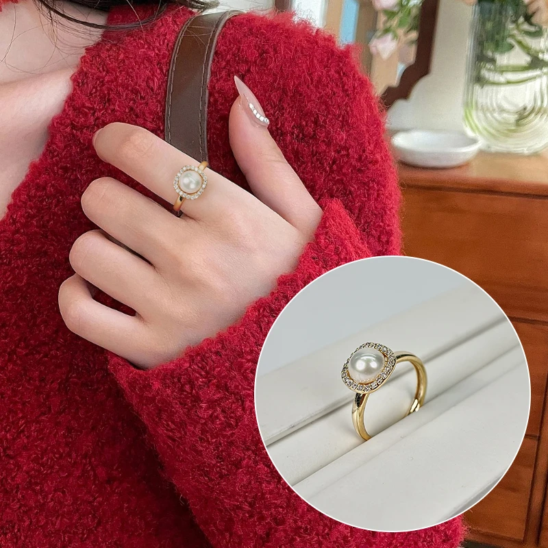 清货7-8毫米天然淡水无核珍珠方糖戒指A263号