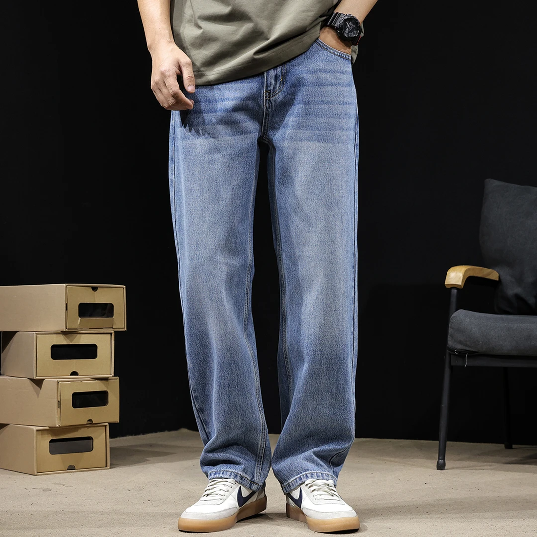 MR.MUDI/穆迪先生浅蓝色牛仔裤男2025新款直筒春季潮宽松大码男士