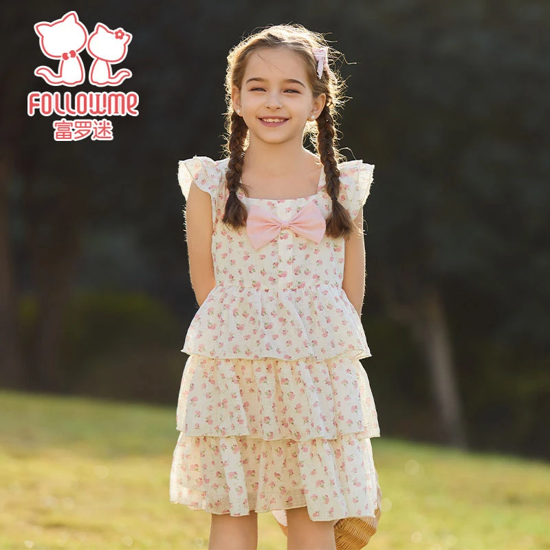 富罗迷女童连衣裙夏季新款小女孩夏天碎花裙洋气公主裙F4B9732L