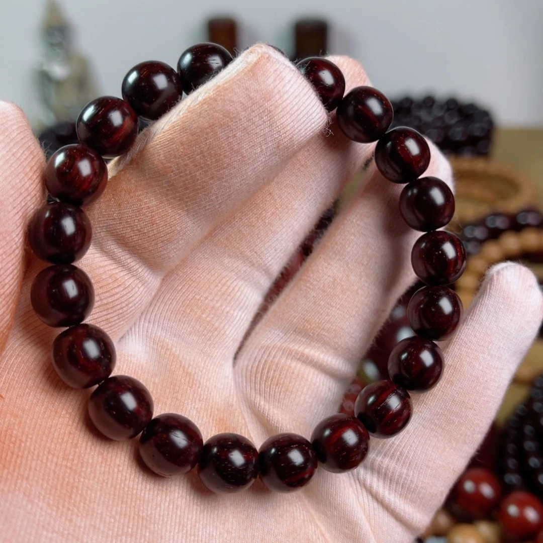 小叶紫檀手串/手链9.9高油润超精工极限弧黑飘红拆房老料