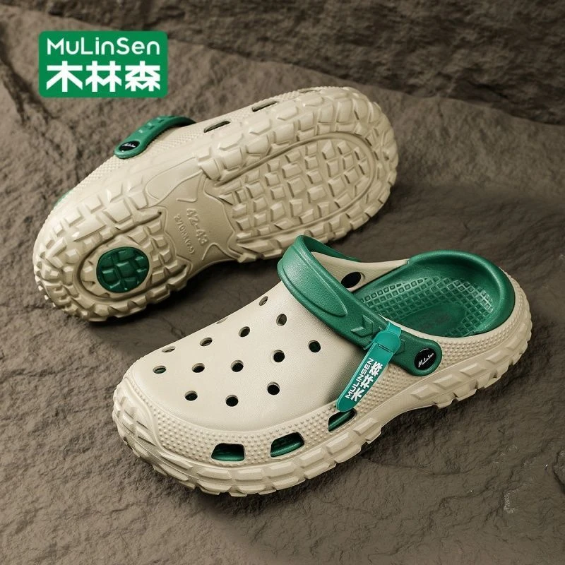 木林森洞洞鞋男士2025外穿厚底包头拖鞋户外运动休闲沙滩鞋凉拖鞋