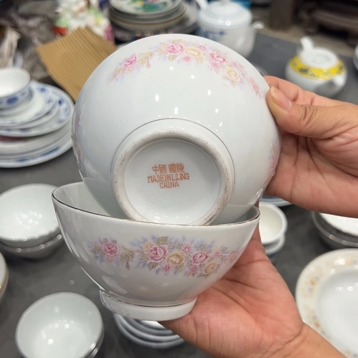 醴陵高温老厂瓷12.5厘米饭碗2个微瑕