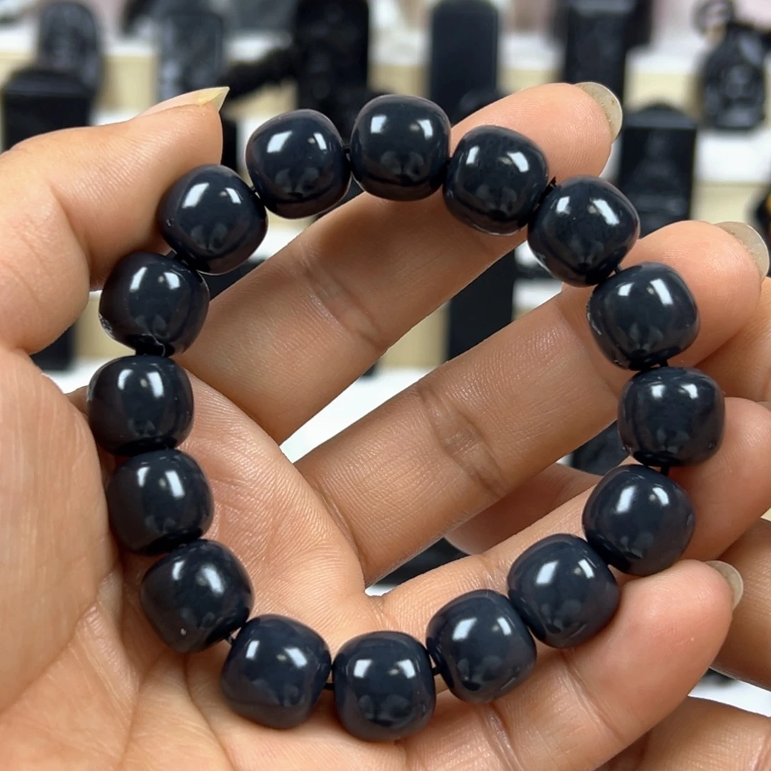 和田玉（墨玉）未镶嵌颈饰卡14老型手串灰调