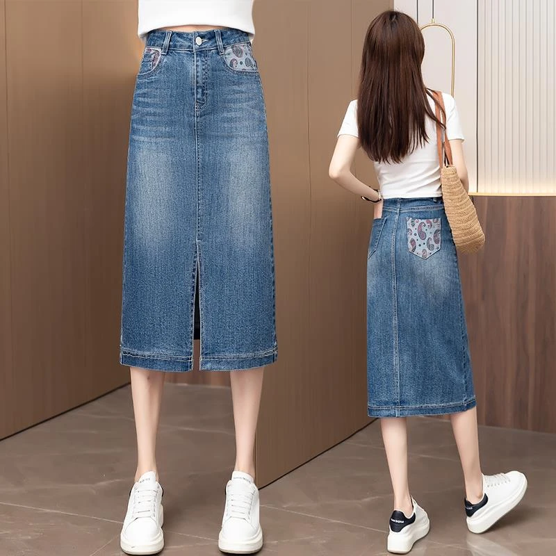 牛仔半身裙女2025年新款夏季高腰中长款气质薄款百搭女裙半截裙子