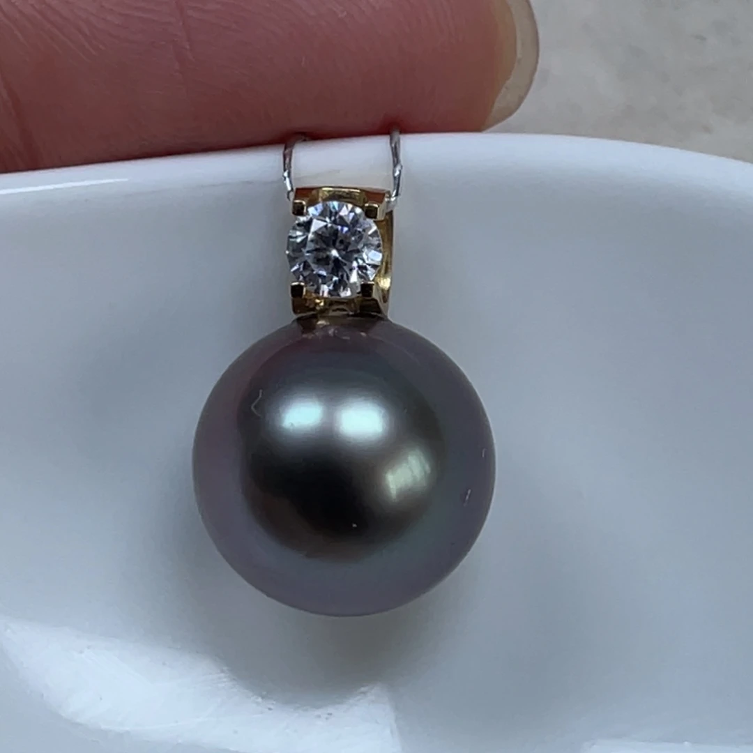 18K金镶嵌海水珍珠吊坠(不含链)12mm