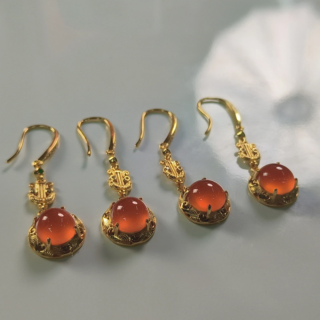 【村有晶品】天然南红耳钩 多样性发一件  1091ZBJY