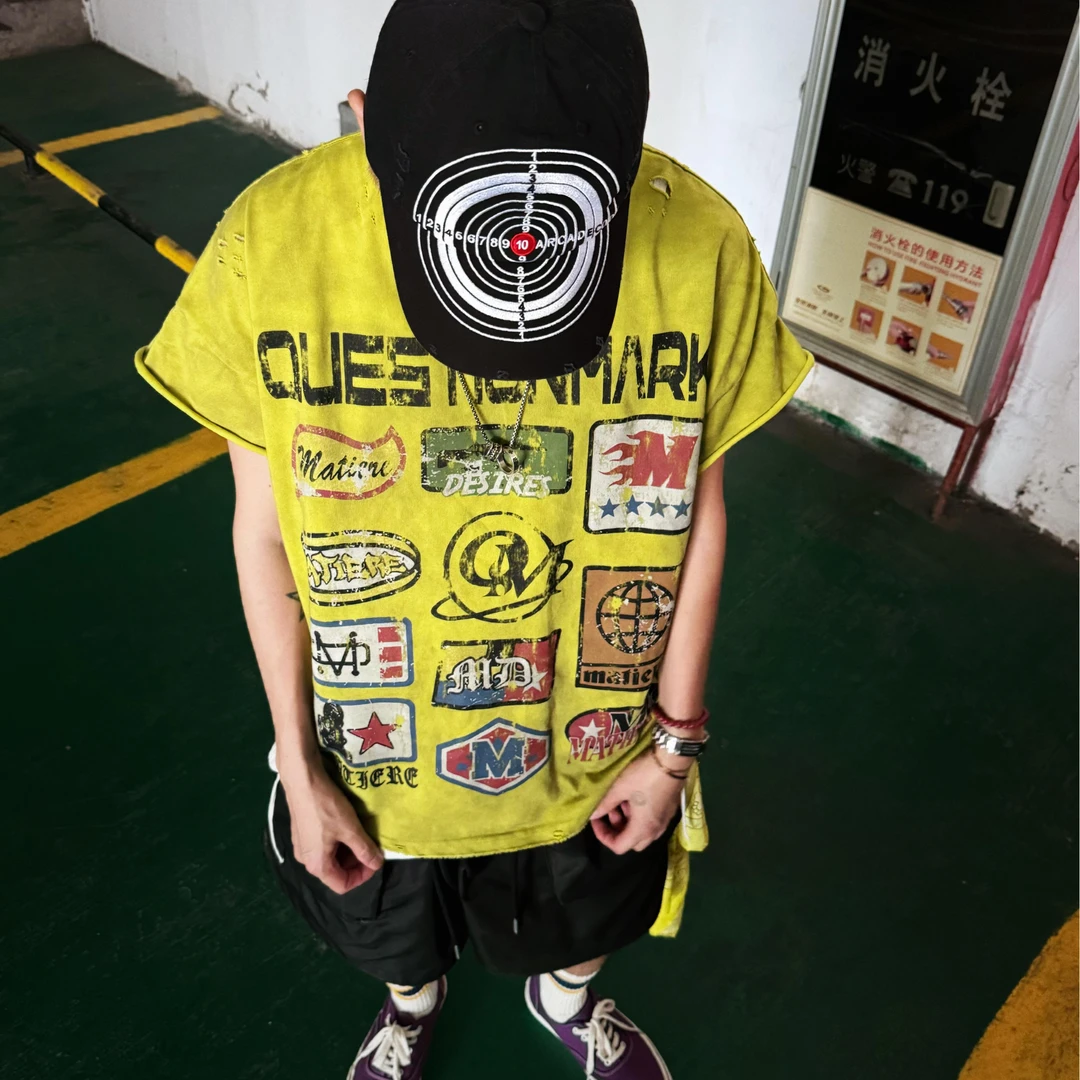 A【赛车T恤】棉感重磅洗旧圆领短袖美式休闲街头字母印花运动男半袖