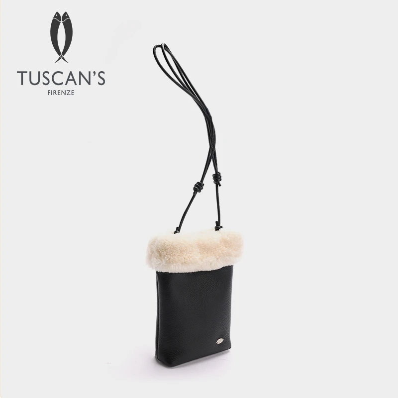 TUSCAN'S牛皮羊羔毛毛绒迷你手机包秋冬斜挎个性时尚包单肩包