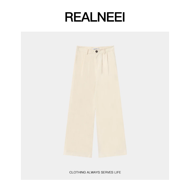 REALNEEI【时尚玩家】极简天丝棉凉感舒适阔腿定位褶休闲裤21505