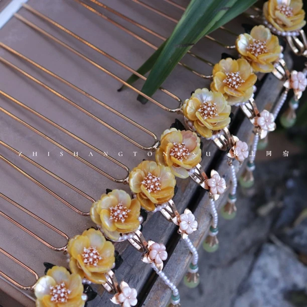 黄贝珍珠百搭复古大气时尚国风旗袍汉服新中式发钗一支