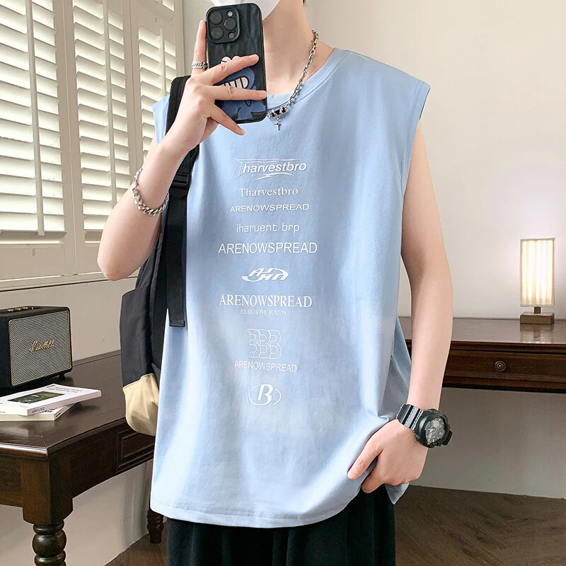 夏季青少年新品圆领休闲男背心打底衫百搭宽松青春活力潮流时尚