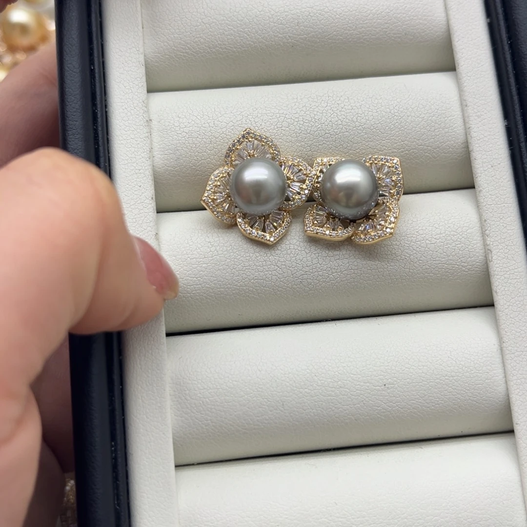 耳饰银S925镶嵌海水珍珠