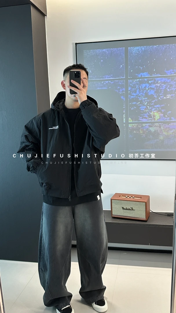 CHUJIE韩版时尚休闲刺绣字母连帽宽松外套