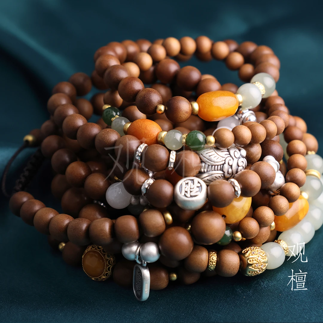 观檀 非金属木质手链 老山檀香檀木手串国风女款单圈三圈中式文玩