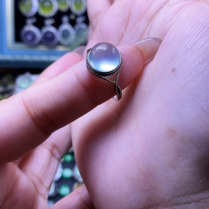 岫玉银S925镶嵌戒指