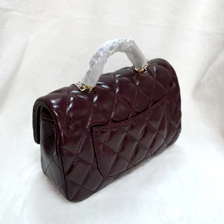 2025春季新款 菱格绣线手提小方包9906酒红色（配礼盒）