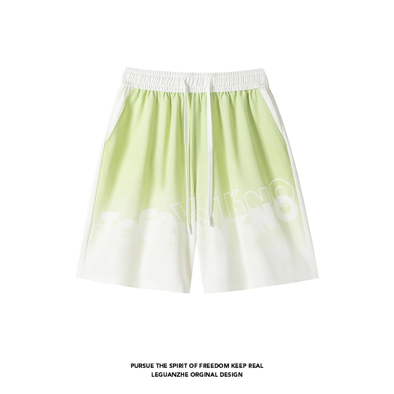 渐变印花冰丝短裤男生夏季薄款休闲运动中裤美式复古宽松五分裤子