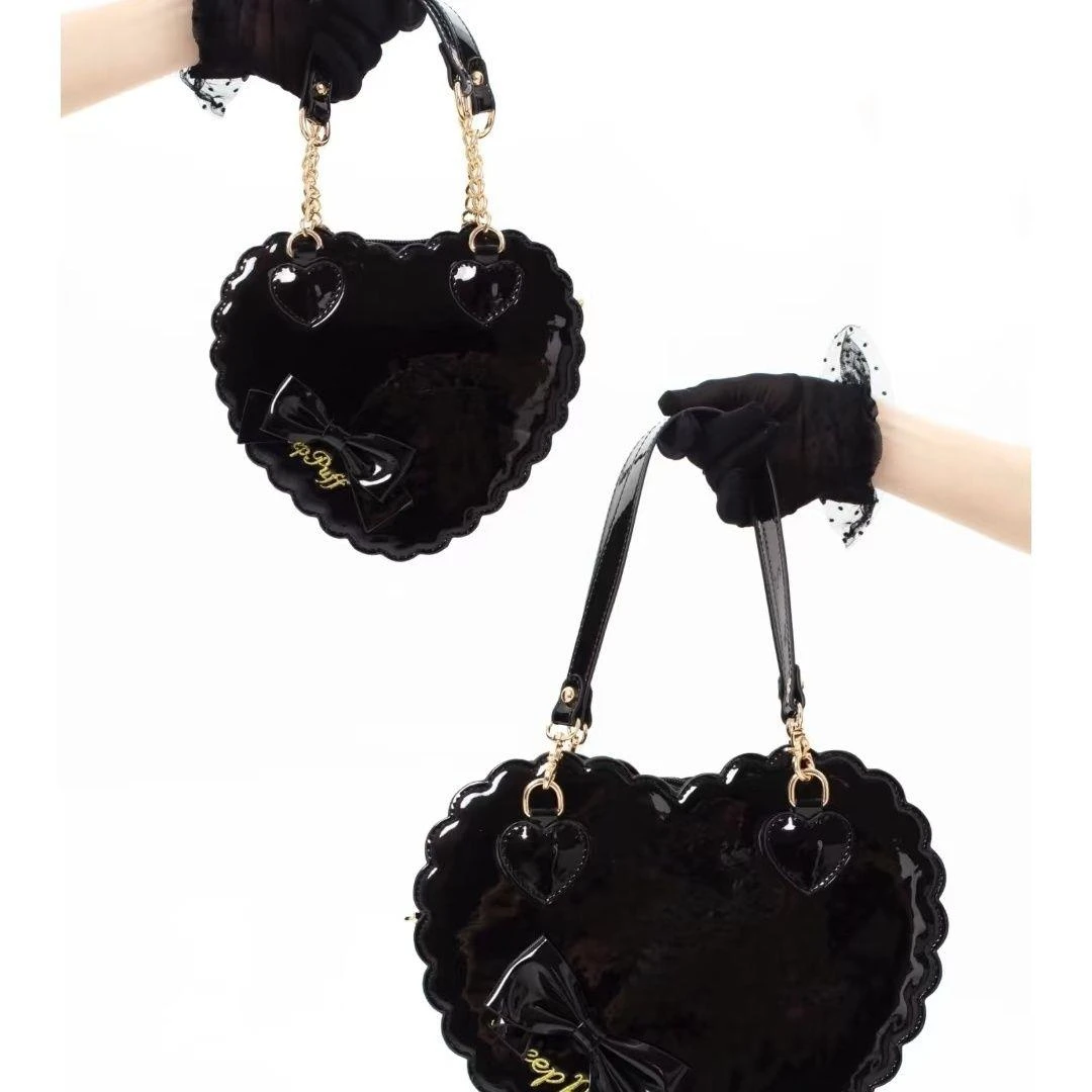 实体店现货绵羊泡芙爱心包新款饼干小/大号洛丽塔甜系蝴蝶结黑色