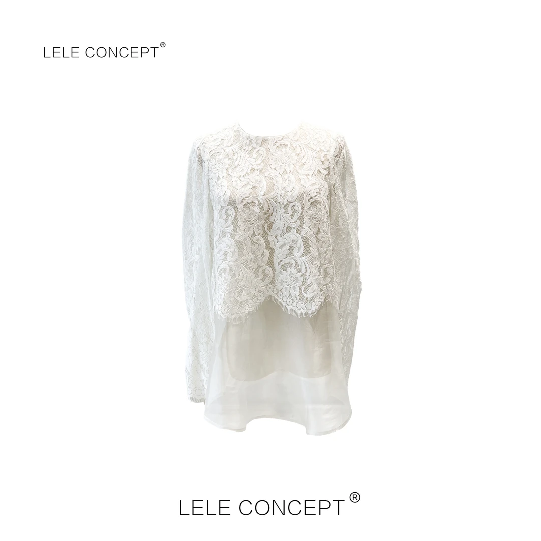 LELE CONCEPT 丨【精选推荐】飘纱蕾丝扣花上衣S0820