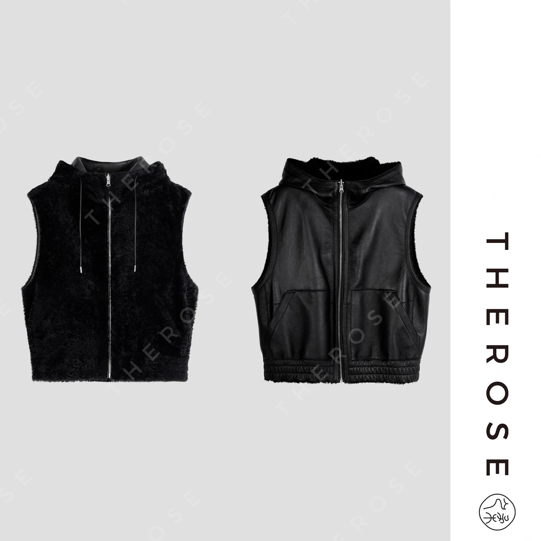 【魔法之夜 马甲】西班牙进口拉贡LACON皮毛一体连帽皮草外套女