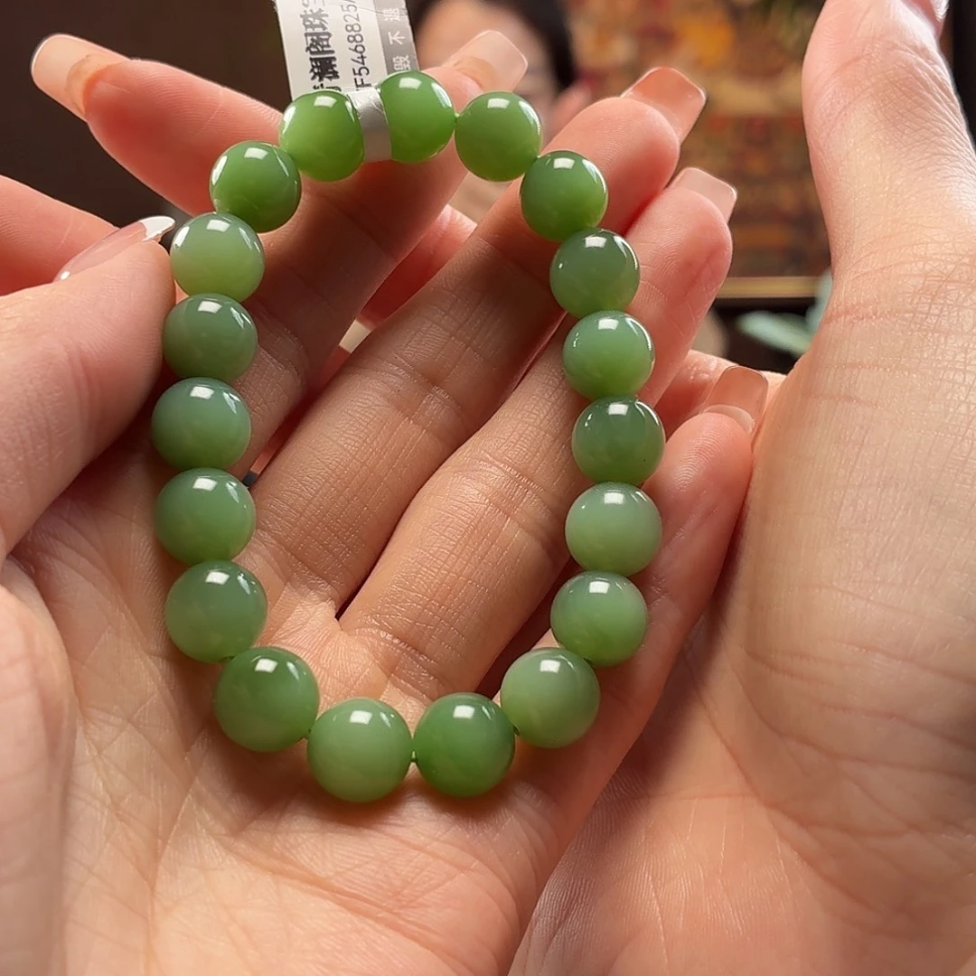和田玉未镶嵌手串碧玉粉绿卡10圆珠