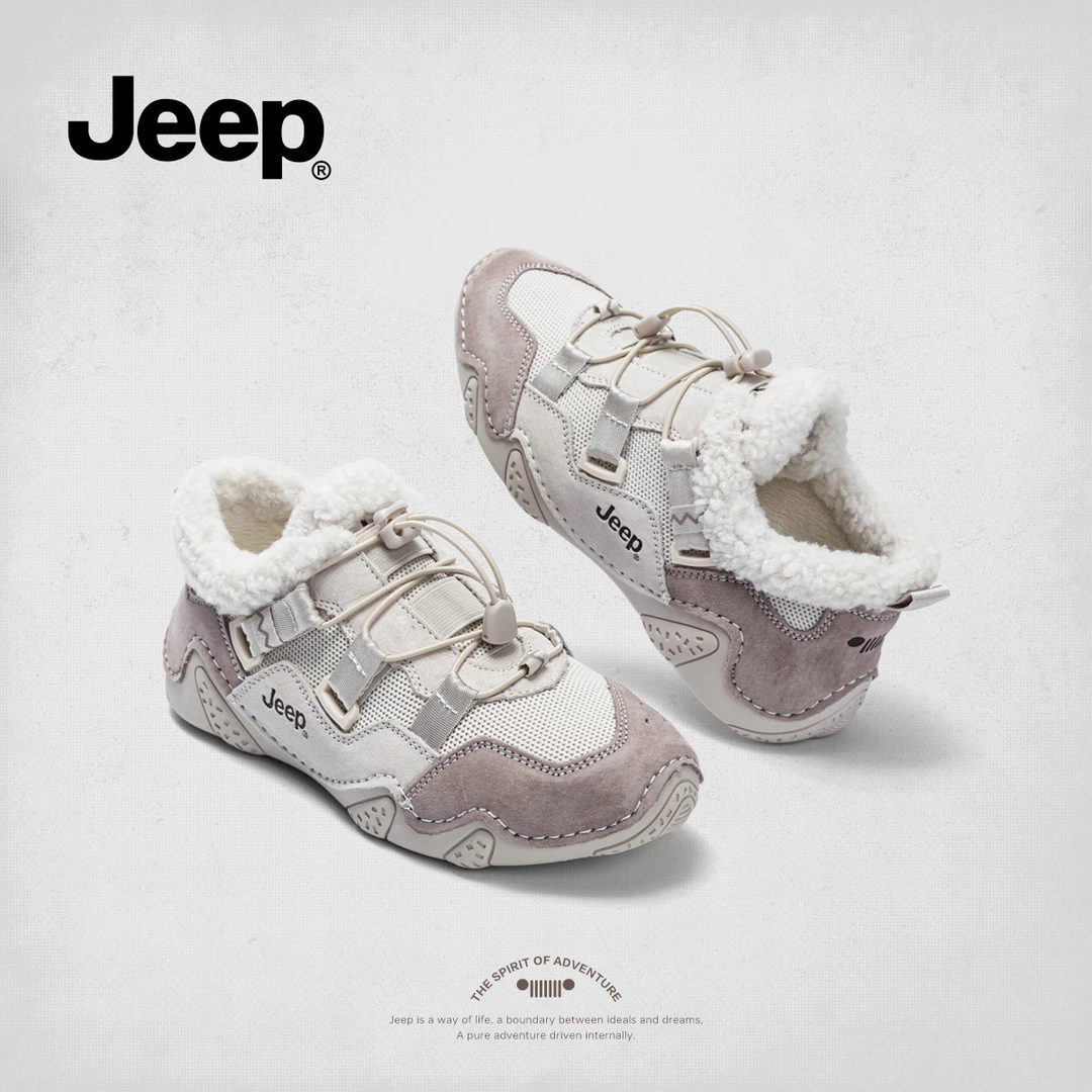 jeep鞋子女2025新款秋冬保暖棉鞋轻便运动鞋防滑加绒德训女鞋